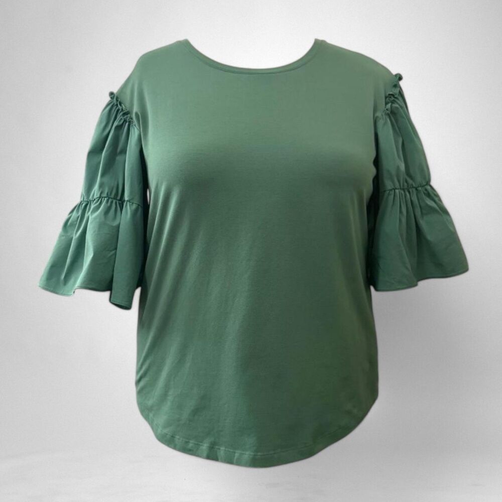 CHICO'S Ruffle 3/4 Sleeve Tee, Size 3 = XL = 16